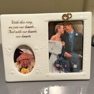 Elegant White Double Photo Frame with Gold Accents